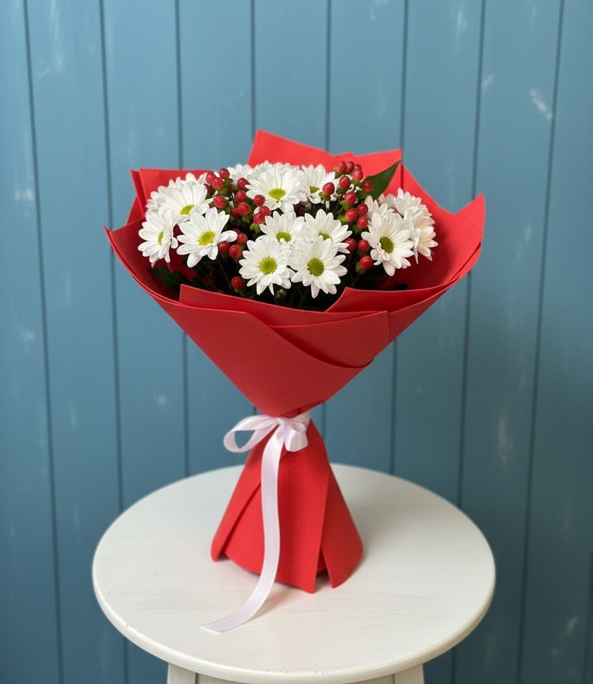 Букет цветов из: Хризантемы в Посёлок центральной усадьбы совхоза Мир