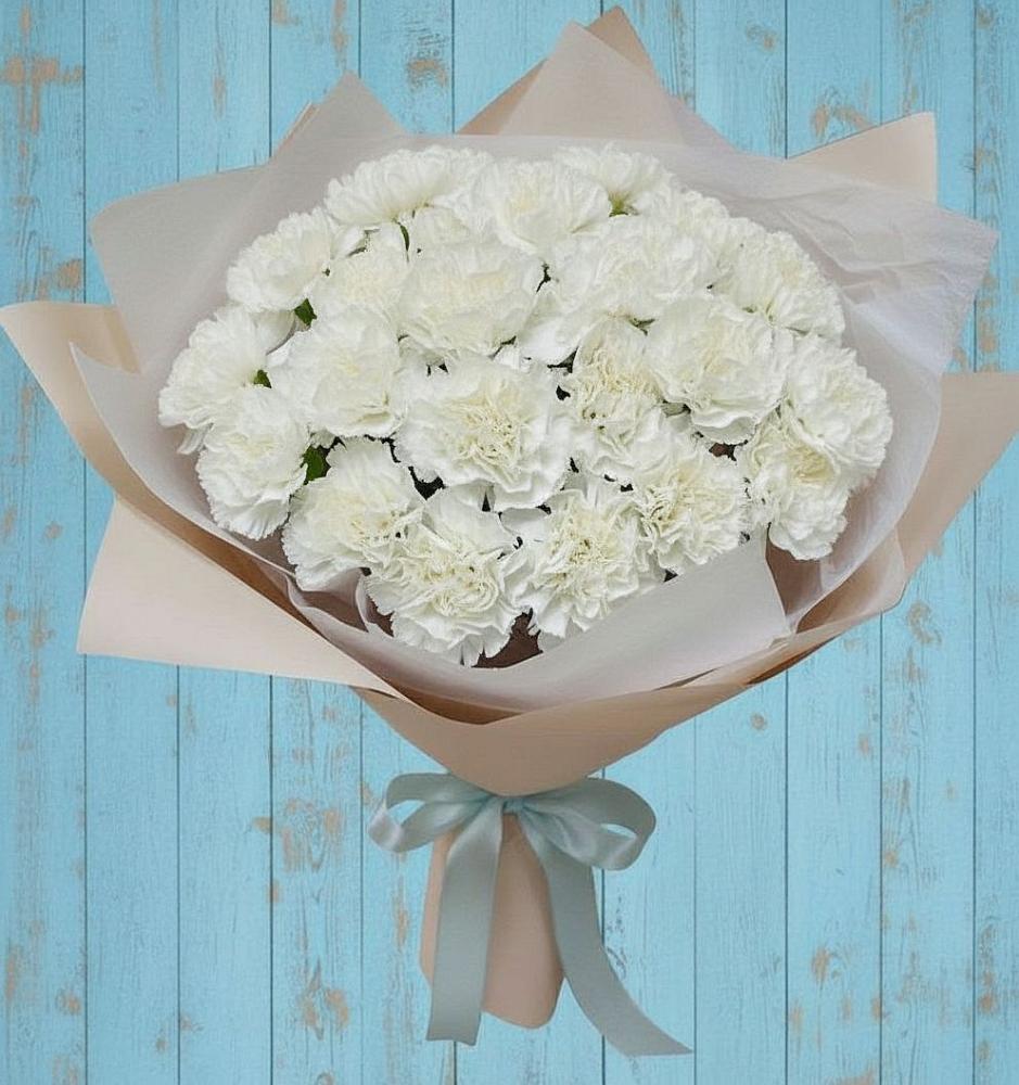 Букет цветов из: Гвоздики в Посёлок центральной усадьбы совхоза Мир