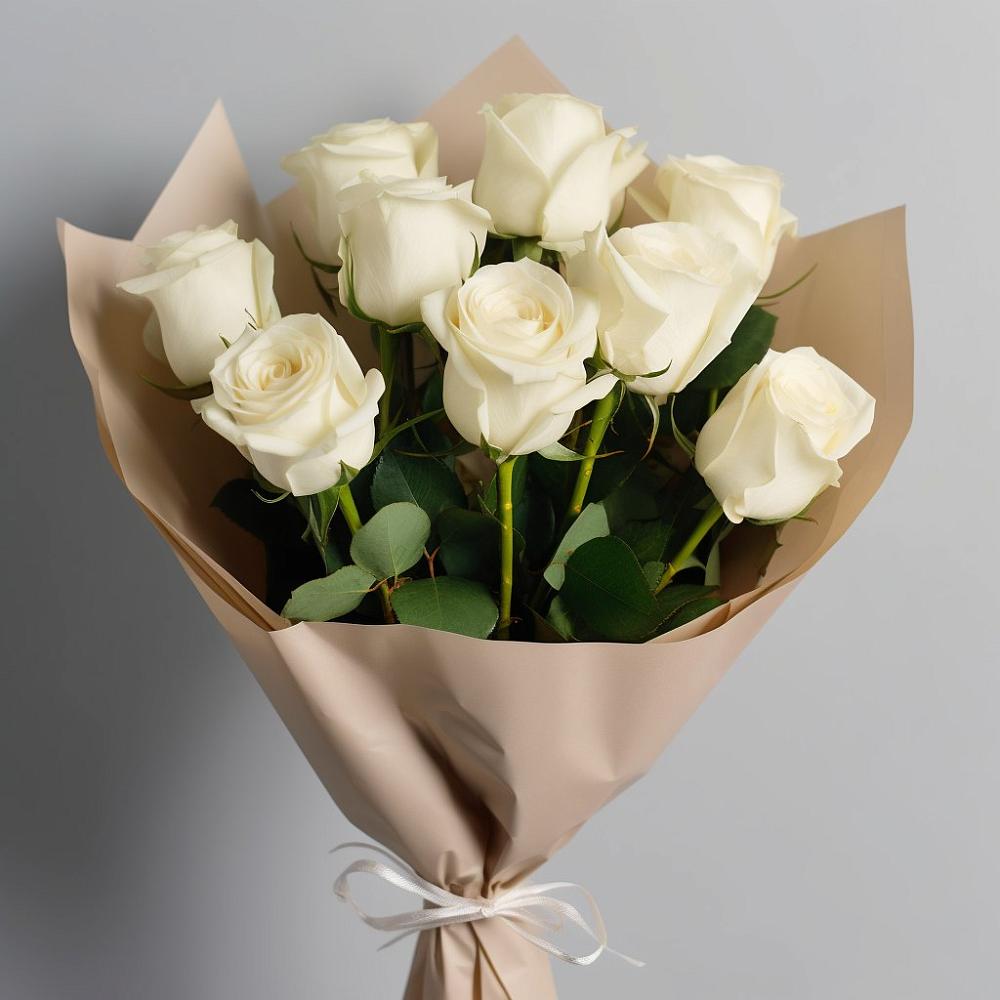 Букет 9 Белых роз Эдлесс Лав в Посёлок центральной усадьбы совхоза Мир