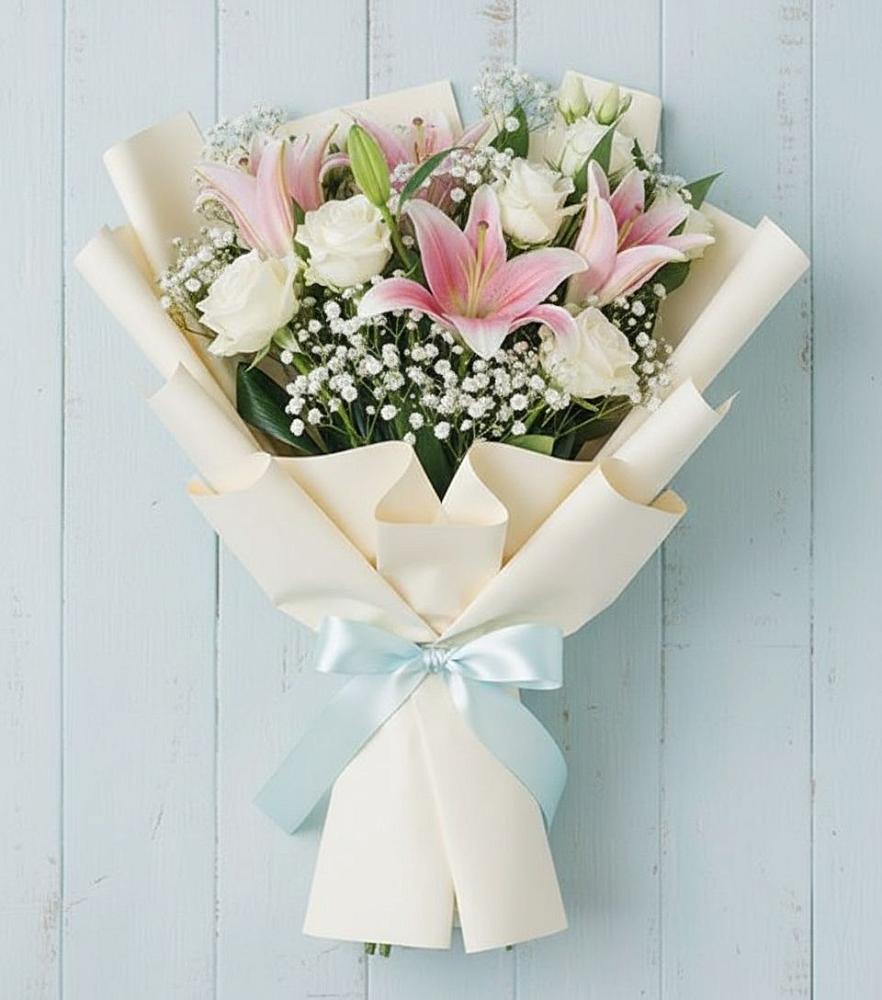 Букет цветов из: Лилии в Посёлок центральной усадьбы совхоза Мир