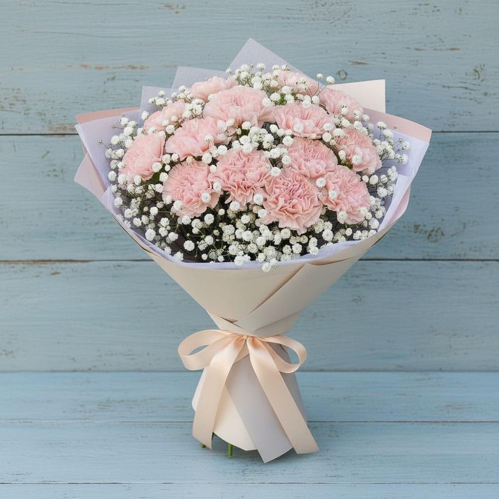 Букет цветов из: Гвоздики в Посёлок центральной усадьбы совхоза Мир