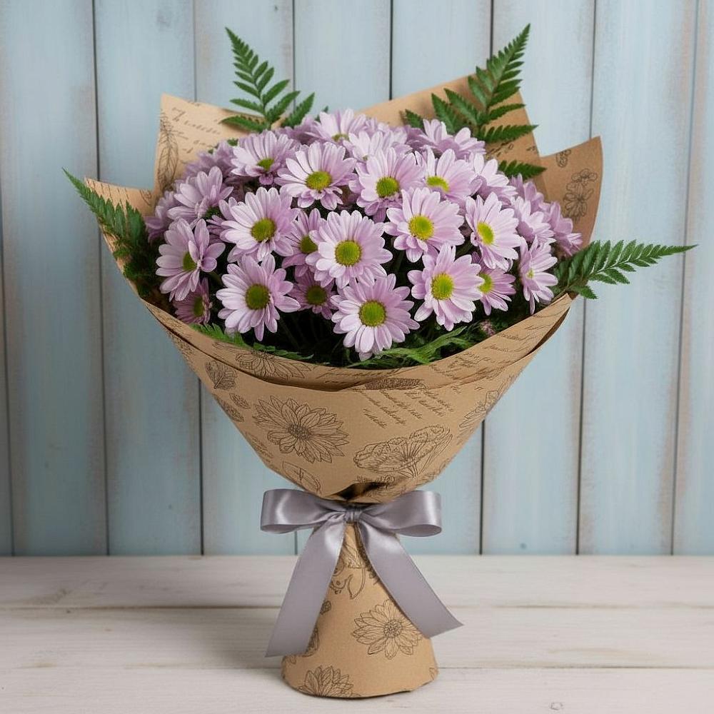 Букет цветов из: Хризантемы в Посёлок центральной усадьбы совхоза Мир