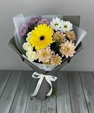 Букет цветов из:  Розы, Герберы и Хризантемы в Посёлок центральной усадьбы совхоза Мир