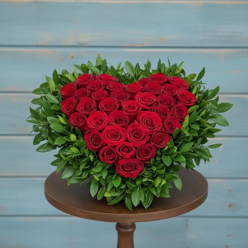 Цветочная композиция из Розы в виде сердца в Посёлок центральной усадьбы совхоза Мир