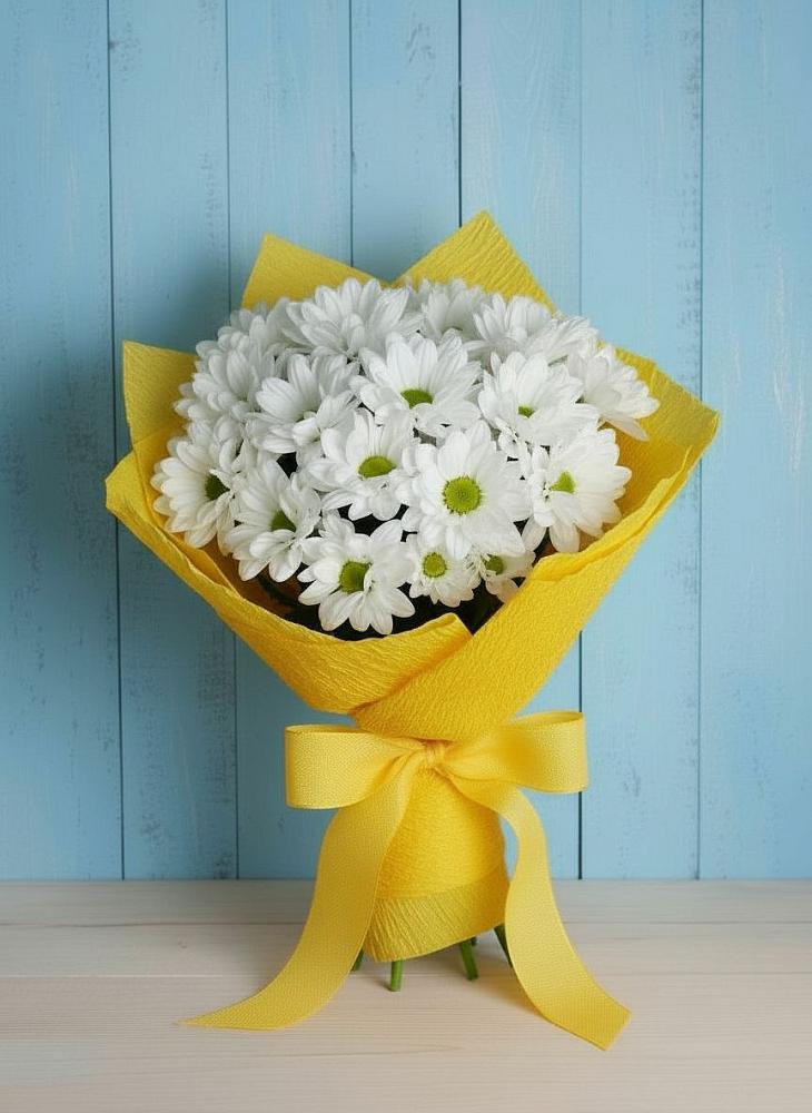 Букет цветов из: Хризантемы в Посёлок центральной усадьбы совхоза Мир