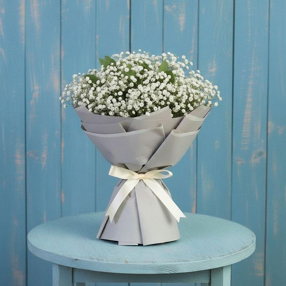 Букет цветов из: Гипсофила в Посёлок центральной усадьбы совхоза Мир