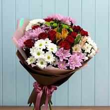 Букет цветов из:  Розы, Хризантемы и Альстромерии #REPLACE_PRED# Посёлок центральной усадьбы совхоза Мир
