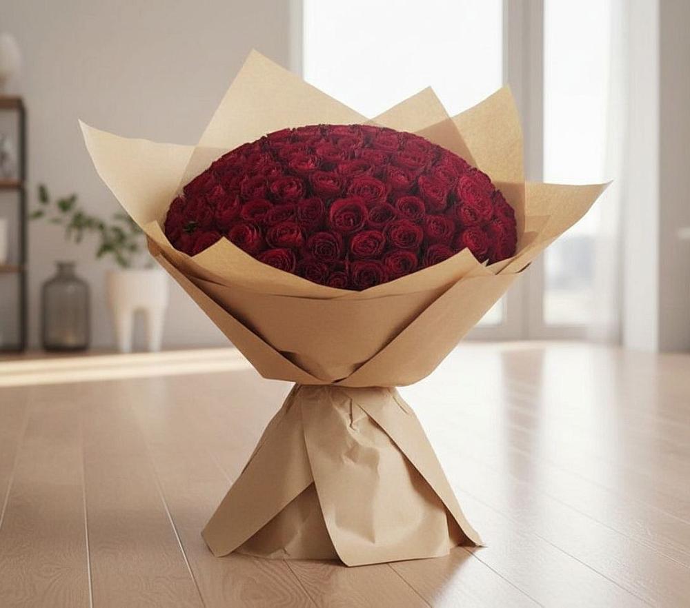 Букет 101 Красная роза в Посёлок центральной усадьбы совхоза Мир